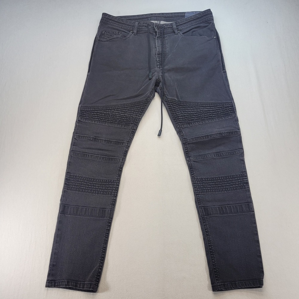 Diesel Bakari-Ne Jogger Jeans Men 34 Black Moto Denim Sweatpants Hybrid